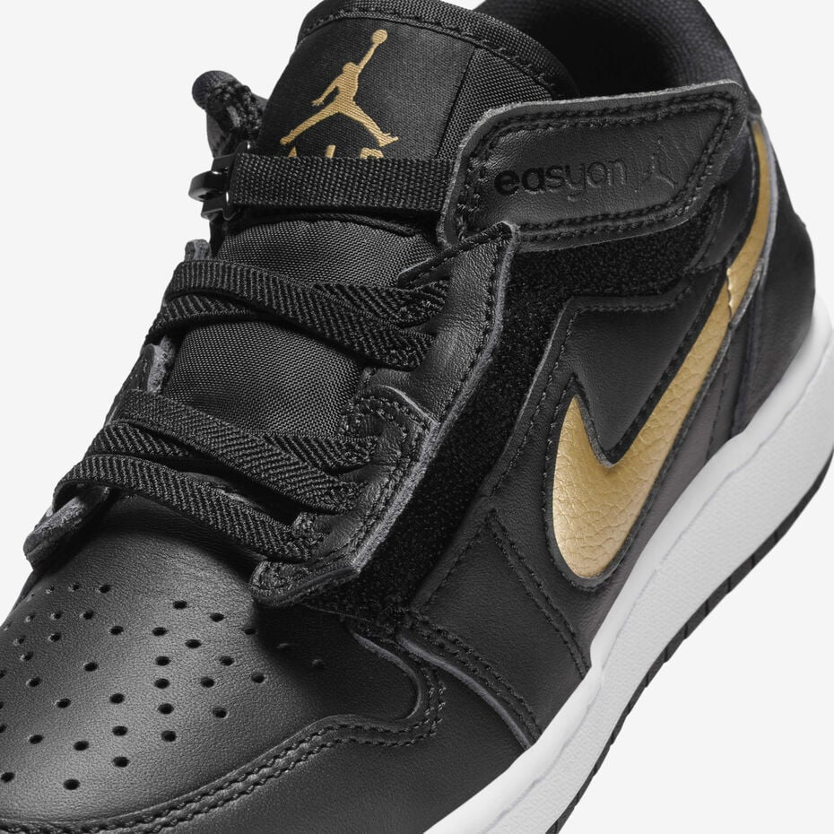 Jordan 1 Low FlyEase Black White Metallic Gold