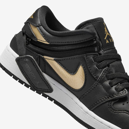Jordan 1 Low FlyEase Black White Metallic Gold