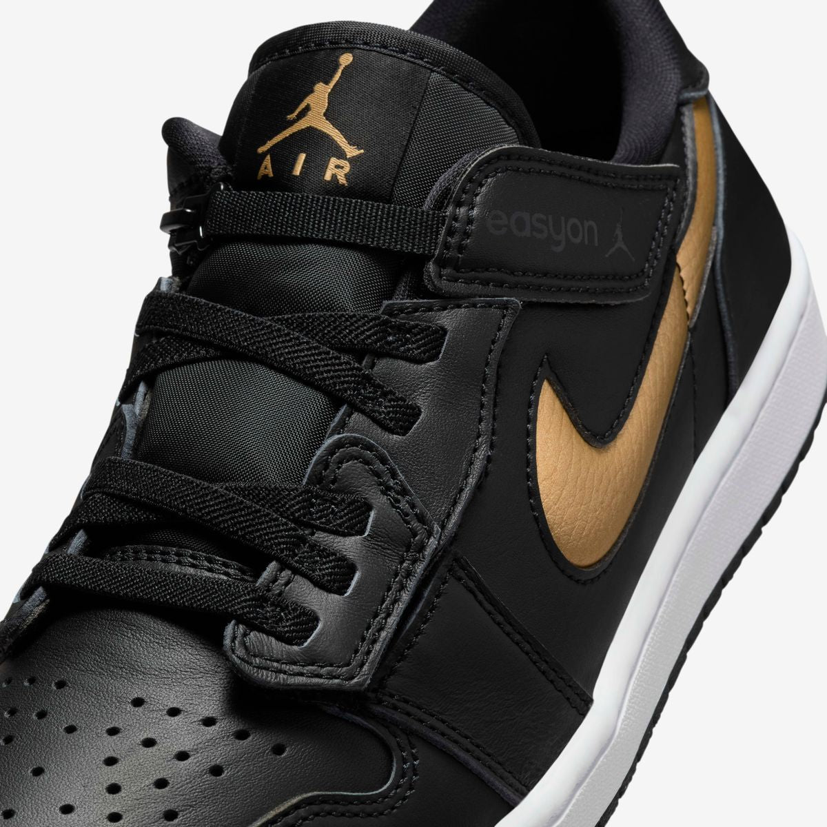 Jordan 1 Low FlyEase Black White Metallic Gold