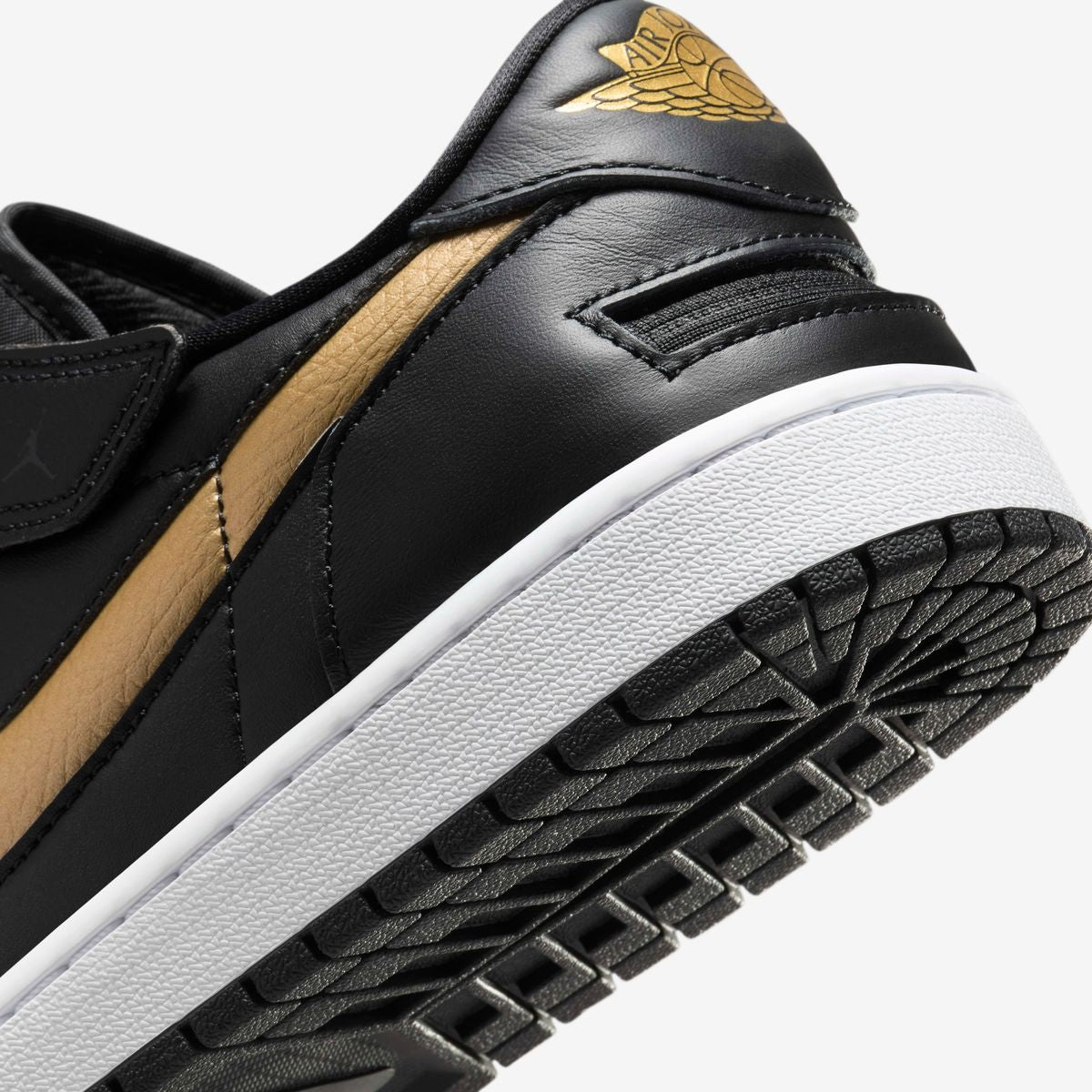 Jordan 1 Low FlyEase Black White Metallic Gold