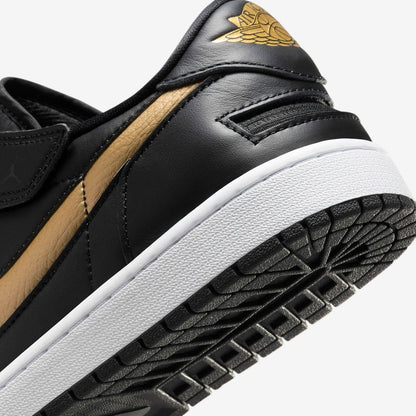 Jordan 1 Low FlyEase Black White Metallic Gold