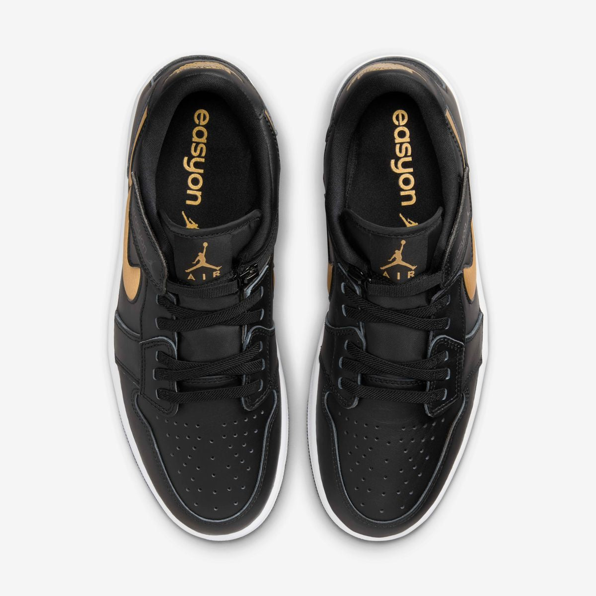 Jordan 1 Low FlyEase Black White Metallic Gold