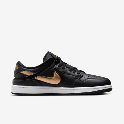 Jordan 1 Low FlyEase Black White Metallic Gold
