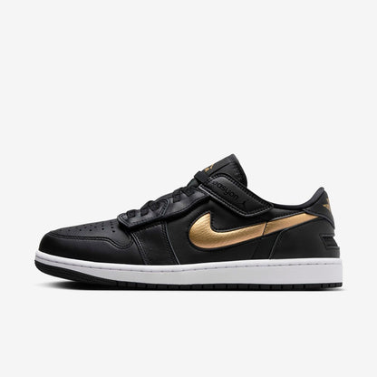 Jordan 1 Low FlyEase Black White Metallic Gold