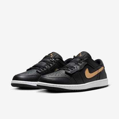 Jordan 1 Low FlyEase Black White Metallic Gold