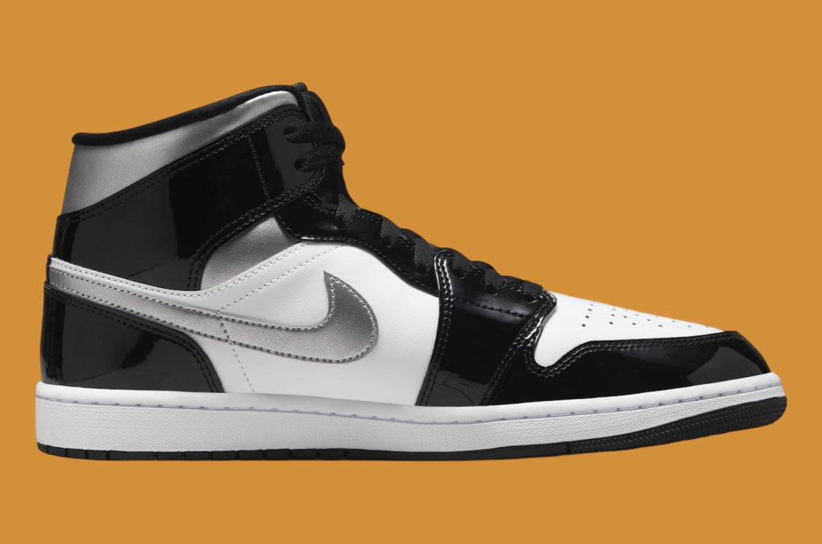 Jordan 1 Mid SE Patent Black White Metallic Silver Metallic Gold