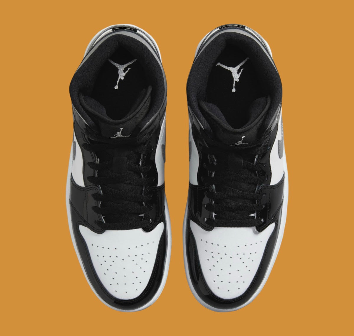 Jordan 1 Mid SE Patent Black White Metallic Silver Metallic Gold