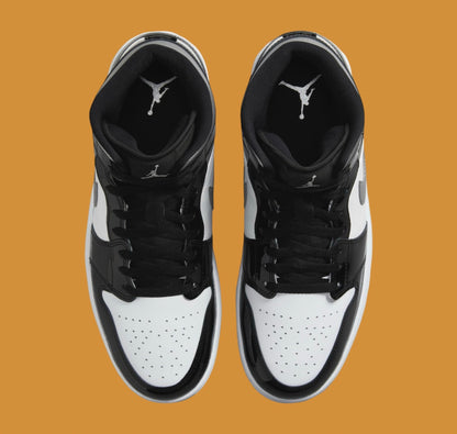 Jordan 1 Mid SE Patent Black White Metallic Silver Metallic Gold