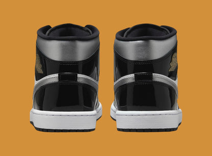 Jordan 1 Mid SE Patent Black White Metallic Silver Metallic Gold