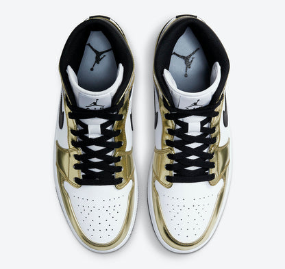 Jordan 1 Mid Metallic Gold Black White