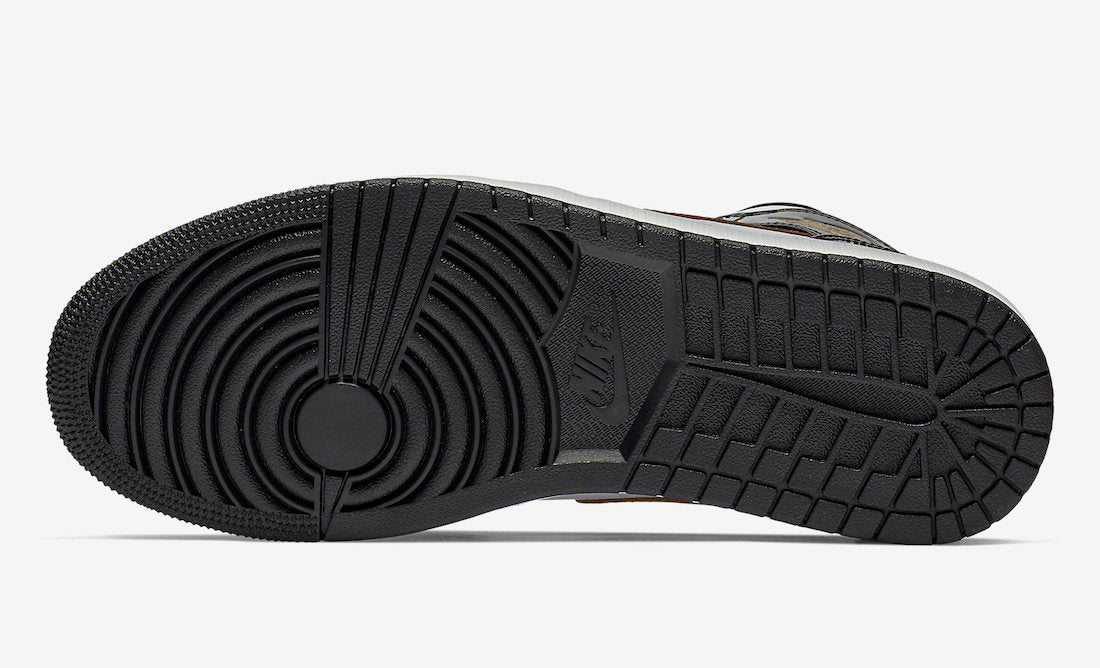 Jordan 1 Mid Patent Black White Gold