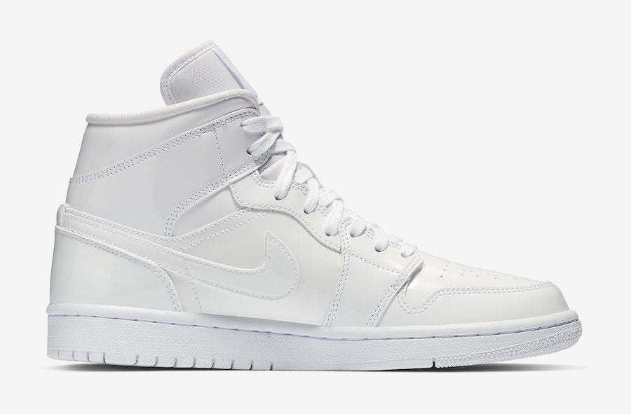 Jordan 1 Mid Triple White Patent Swoosh (Women's) - Vista 3