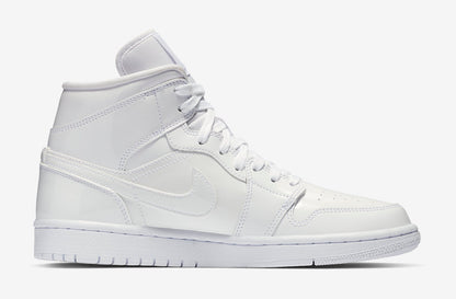 Jordan 1 Mid Triple White Patent Swoosh (Women's) - Vista 3