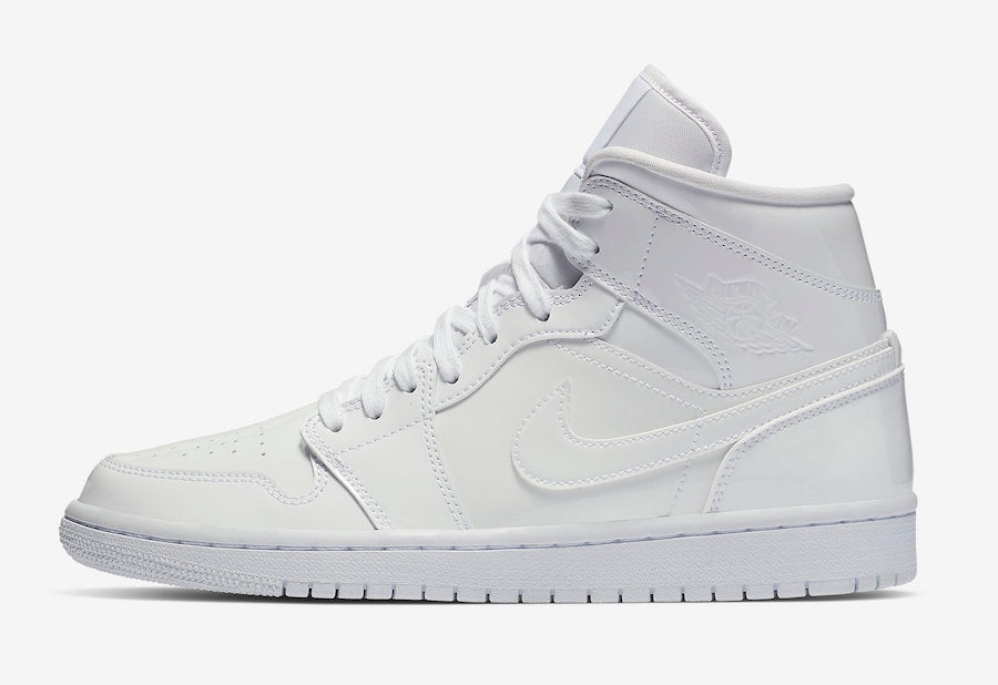 Jordan 1 Mid Triple White Patent Swoosh (Women's) - Vista 2