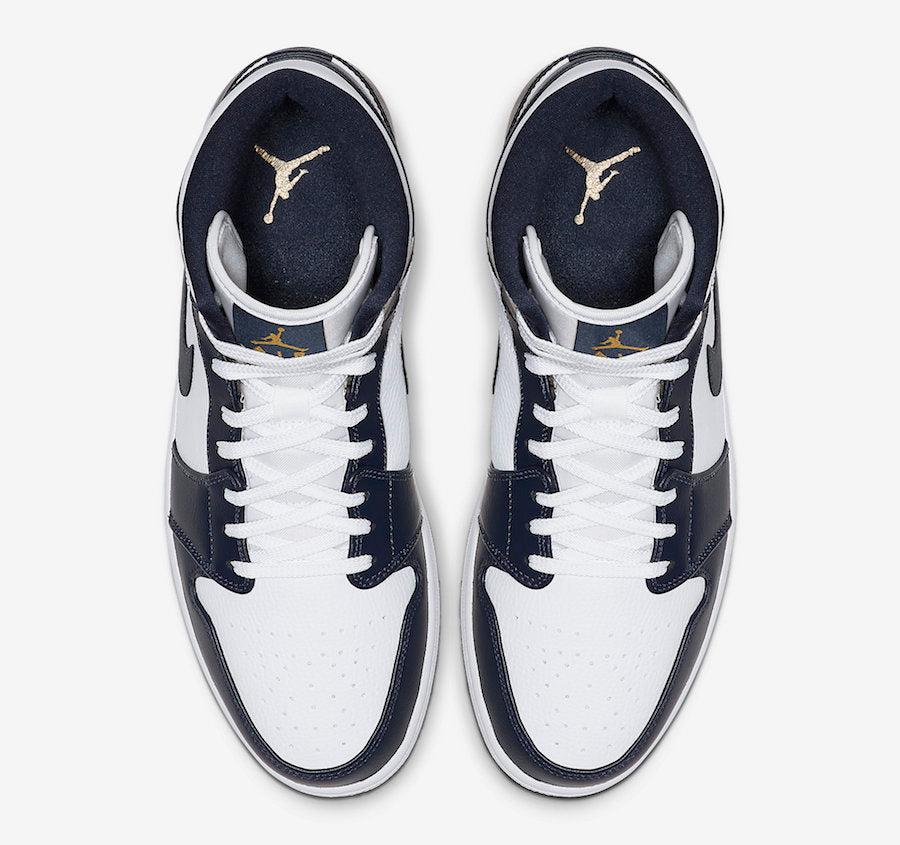 Jordan 1 Mid White Metallic Gold Obsidian - Vista 4