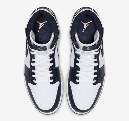 Jordan 1 Mid White Metallic Gold Obsidian - Vista 4