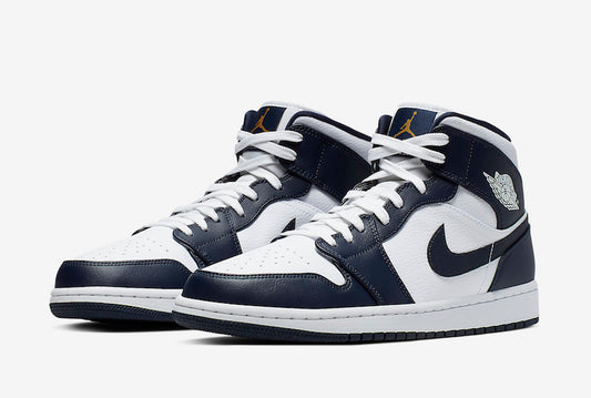 Jordan 1 Mid White Metallic Gold Obsidian - Vista 1