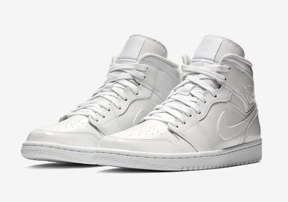 Jordan 1 Mid Triple White Patent Swoosh (Women's) - Vista 1